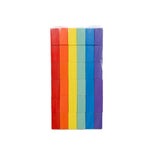 Sleeve of 36 colorful wooden dominoes.